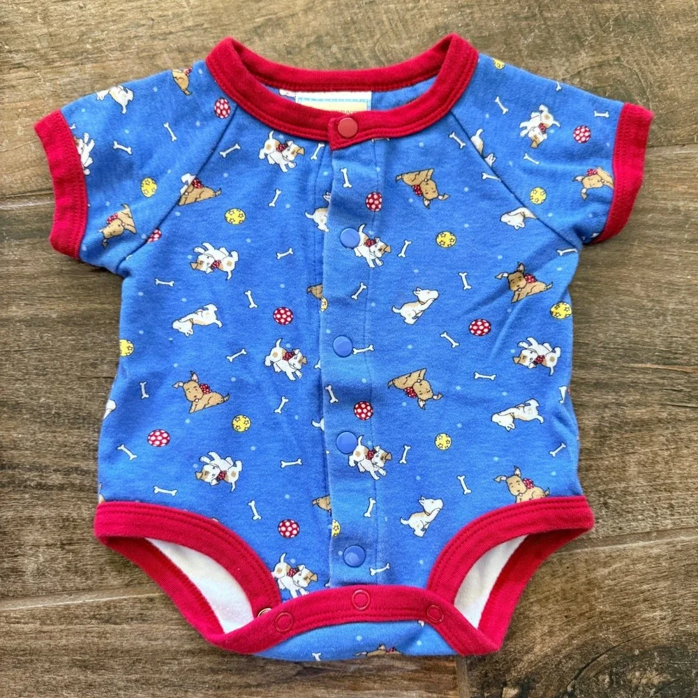 Mary Engelbreit Baby VTG Dog Puppy Polka Dot Snap Front Bodysuits,Blue Red, 0-3M